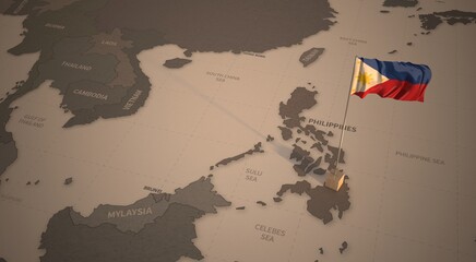 Flag on the map of philippines. Vintage Map and Flag of  South Asia Countries Series 3D Rendering © Tuna salmon