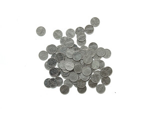 100 won Korean coins  isolated on white background. top view