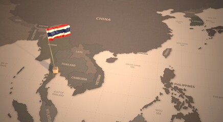 Flag on the map of thailand.
Vintage Map and Flag of  South Asia Countries Series 3D Rendering