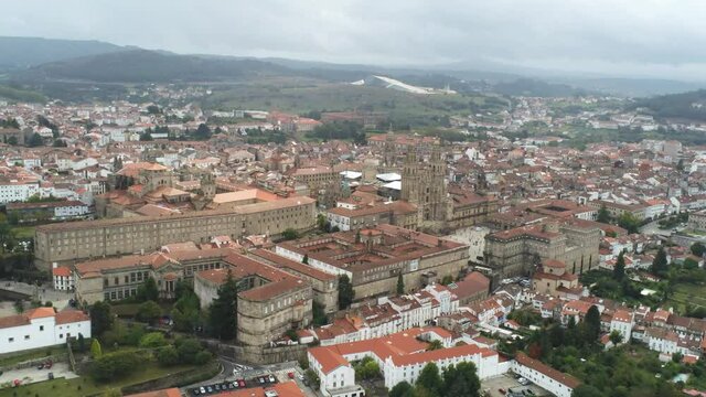 Santiago de Compostela, historical city of Galicia,Spain.  Aerial Drone Video