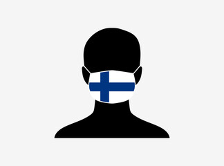 A silhouette of a person wearing a mask with the flag of Finland on it. Vector illustration.