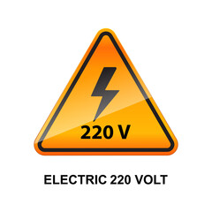 Electric 220 volt caution sign isolated on white background vector illustration.