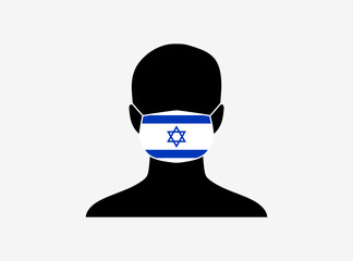 A silhouette of a person wearing a mask with the flag of Israel on it. Vector illustration.