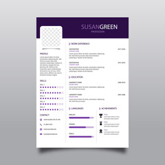Purple and white resume concept