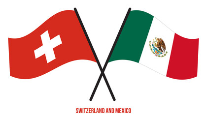 Switzerland and Mexico Flags Crossed And Waving Flat Style. Official Proportion. Correct Colors.