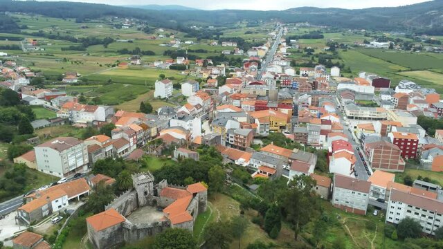 Village with castle in Spain. Aerial Drone Footage