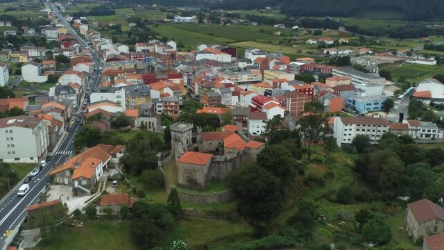 Village with castle in Spain. Aerial Drone Footage