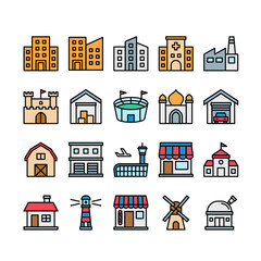 Landscape and Architecture Filled outline icon set