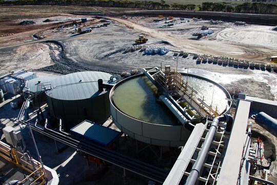 Processing Plant at Lithium Mine in Western Australia. Mechanical processing used to refine lithium spodumene concentrate.