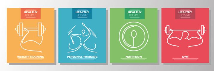 Fitness and healthy nutrition set of posters 