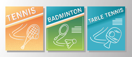 Modern set of sports posters tennis badminton and table tennis 