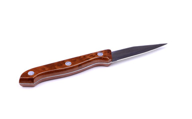 A kitchen knife with brown handle isolated on a white background.Kitchen ware