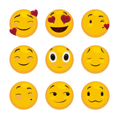 Emoji Set to Express Love, Bliss and Mischievousness, Vector Illustration
