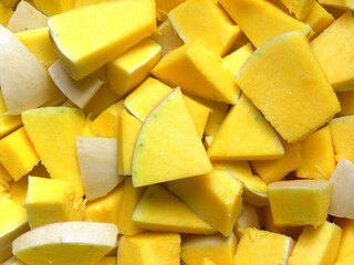 Diced cut yellow raw fresh Butternut squash