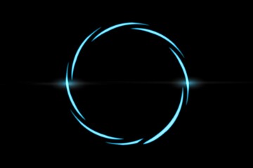 Abstract blue spiral line with circle ring on black backdrop, abstract background