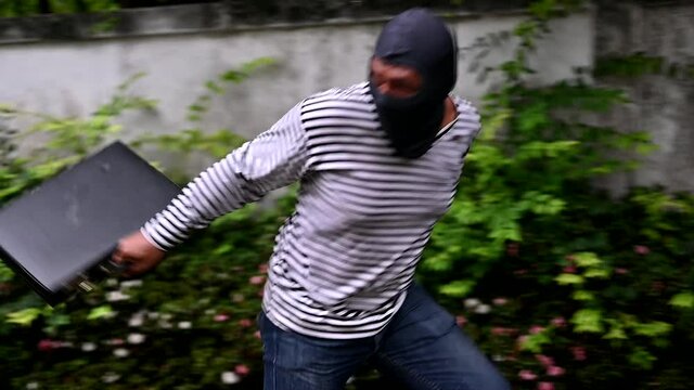 The robber carried the money bag and run away.