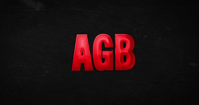 AGB. Gl&auml;nzendes Logo in rot wird in den Fokus gezoomt. Text Intro/Opener auf Hintergrund (schwarz). 4K Animation