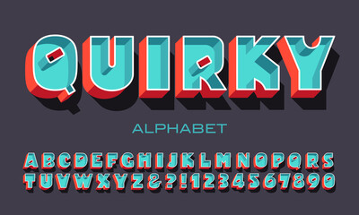 An Unusual Bold Sans Serif Font with 3d Effects and Contrasting Hues.