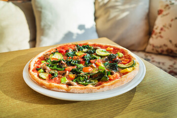 fresh pizza with organic vegetables