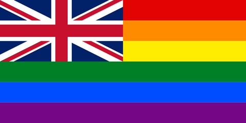 flag of united kingdom with rainbow flag. proportion 1:2