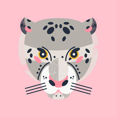 Cute leopard face print. Vector illustration