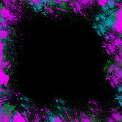 An abstract neon paint splatter border background image.