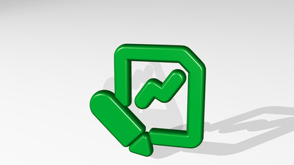 DATA FILE EDIT stand with shadow. 3D illustration of metallic sculpture over a white background with mild texture. business and concept