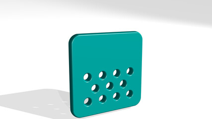 GRID DOT ALTERNATE stand with shadow. 3D illustration of metallic sculpture over a white background with mild texture. abstract and pattern
