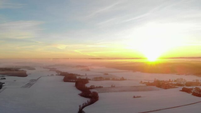 Sunset in winter. T&oslash;nsberg, Norway. 4k drone footage
