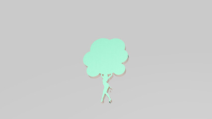 GIRL WITH BALLOONS made by 3D illustration of a shiny metallic sculpture on a wall with light background. beautiful and woman