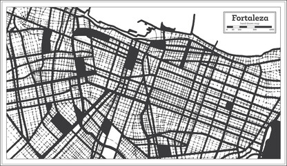 Fortaleza Brazil City Map in Black and White Color in Retro Style. Outline Map.