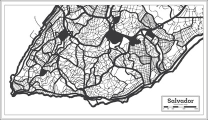 Fototapeta premium Salvador Brazil City Map in Black and White Color in Retro Style.