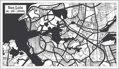 Sao Luis Brazil City Map in Black and White Color in Retro Style.