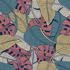 Tropical leaves, jungle leaves seamless floral pattern background