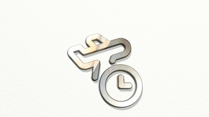 PLANE TRIP TAKE OFF CHECK made by 3D illustration of a shiny metallic sculpture on a wall with light background. airplane and aircraft