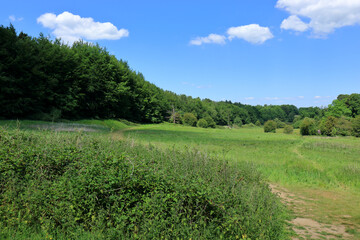 Fototapeta na wymiar A footpath through the countryside in Westerham