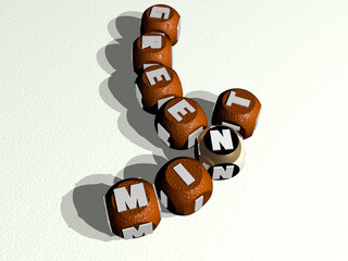 mint green combined by dice letters and color crossing for the related meanings of the concept. background and illustration
