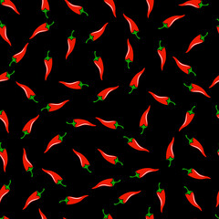 Hot spicy red chili pepper seamless pattern.
