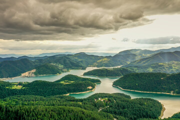 Zaovine lake view from Tara mountain in Serbia