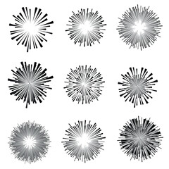 Radial speed Lines in Circle Form for comic books . fireworks Explosion background . Vector Illustration . Starburst
 round Logo . Circular Design element . Abstract Geometric star rays . Sunburst .