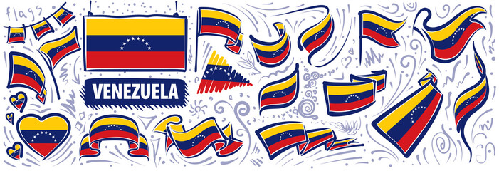 Vector set of the national flag of Venezuela in various creative designs - obrazy, fototapety, plakaty