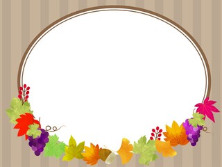 秋色のフレーム　秋の葉や木の実　水彩風のおしゃれなイラスト