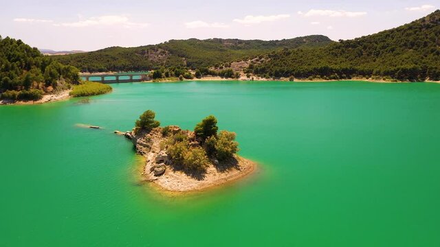 Aerial view of a small island in Campillos, Malaga, Spain.