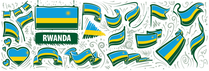 Vector set of the national flag of Rwanda in various creative designs
