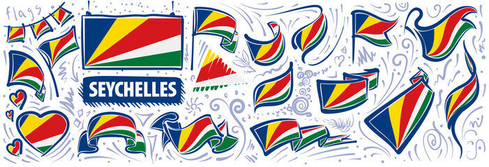 Vector set of the national flag of Seychelles in various creative designs