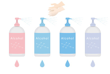 アルコール・液体ボトル　+手のベクターイラスト２