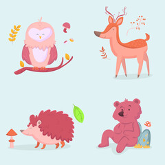autumn forest animals hand drawn collection (2)
