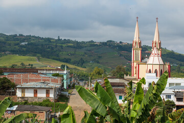 view of the high church in old town Restrepo in colombia