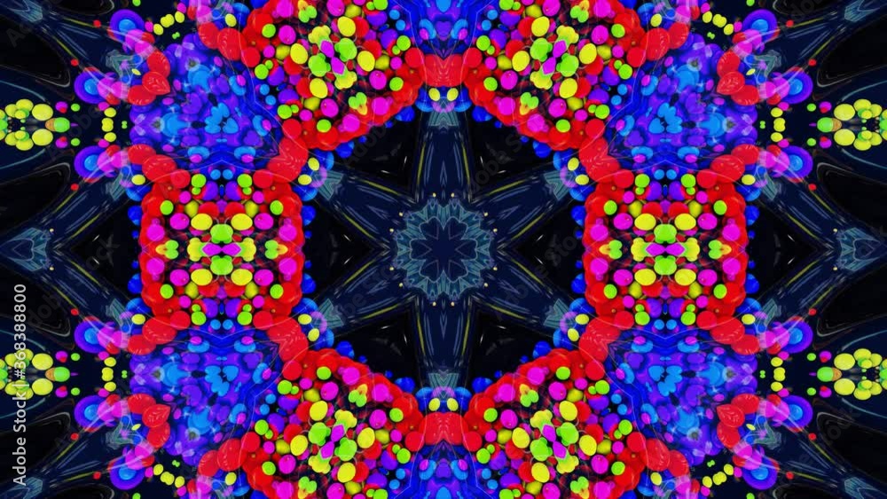 Poster star symmetry. kaleidoscope effect from wavy shiny liquid surface with distorted circles float like 