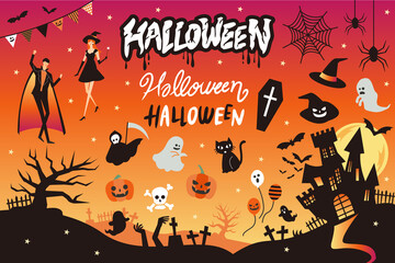 ハロウィンのイラストセット　ベクターデータ